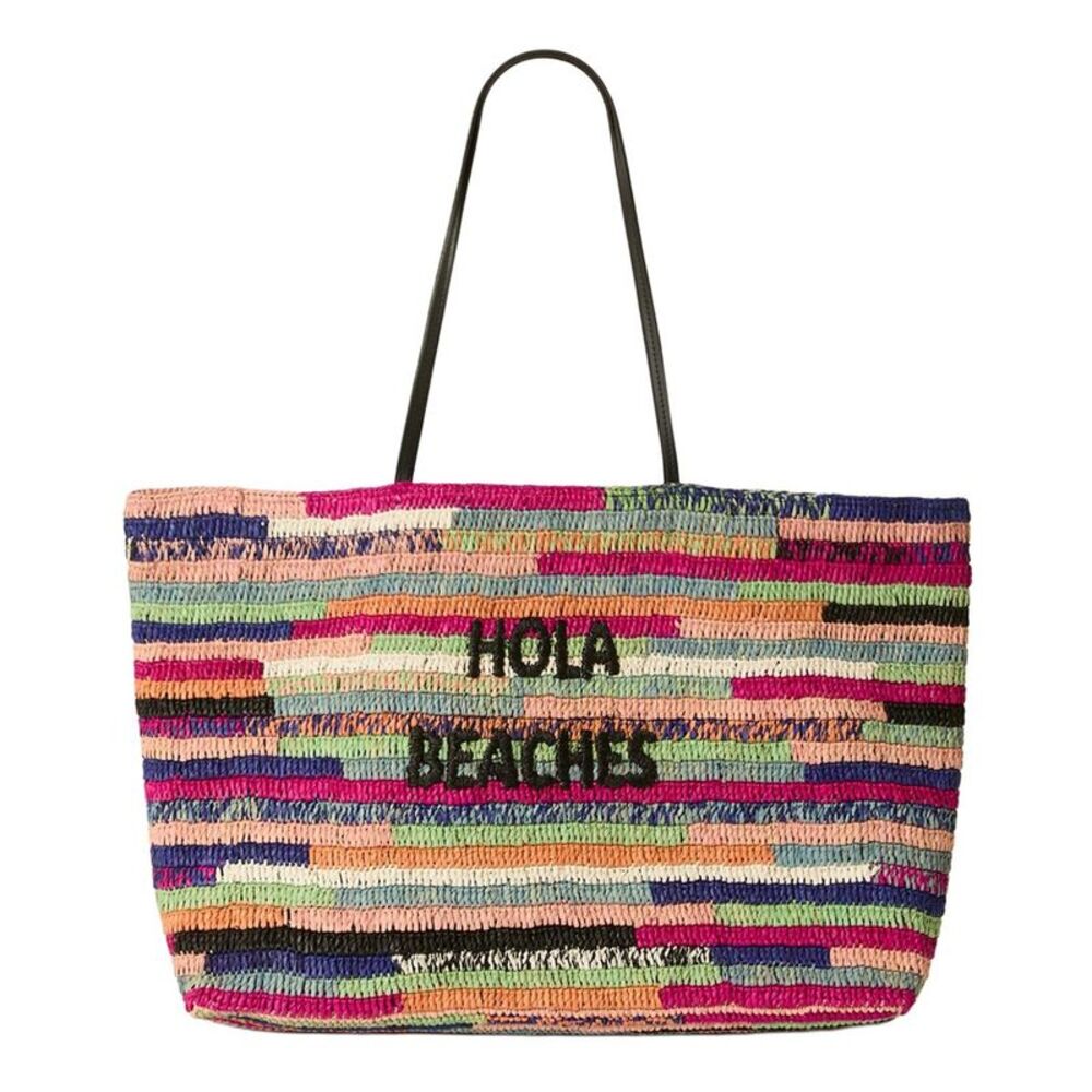 Multicolor Straw Tote Bag - 'Hola Beaches'